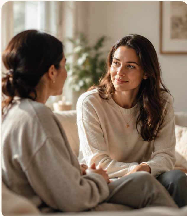 A supportive conversation in a calm setting